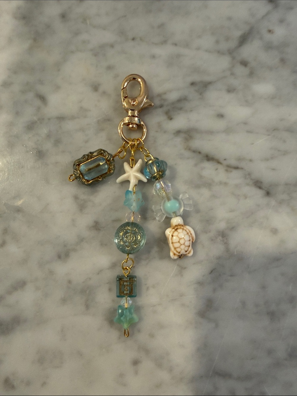 Gold & Aqua Sea Charm Pendant - Women's Jewelry